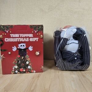 Christmas Tree Topper Plush Jack Hugger Black White Stripe Decor New